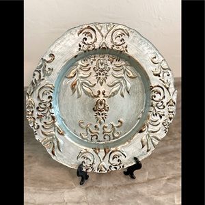 Beautiful glass aqua mint and brown/gold accent plate